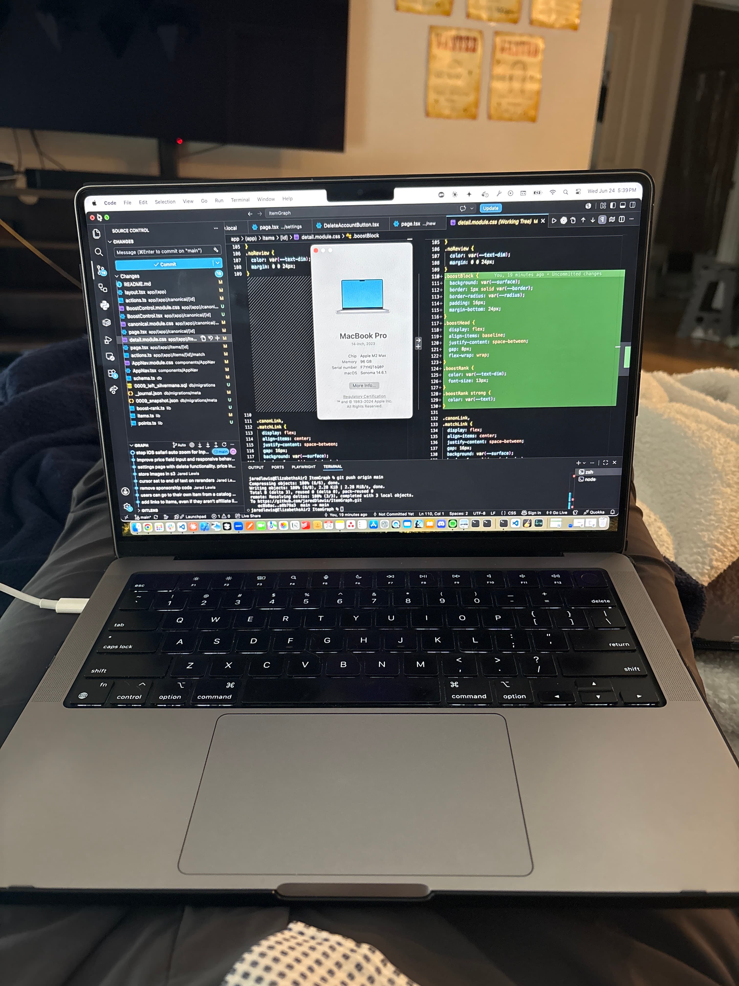 MacBook Pro 14-inch, 2023 M2 Max, 96 GB, 38-core GPU, 16-core Neural Engine, 1TB SSD